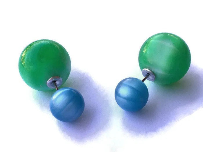 Turquoise & Green Moonglow 2 Sided Stud Earrings