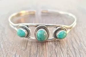 Turquoise Cuff Bracelets In Five Different Styles Silver Tone Choose Leaves Coral Cross One Two Or Three Stones Natural Stone Bohemian Southwestern Indian Jewelry