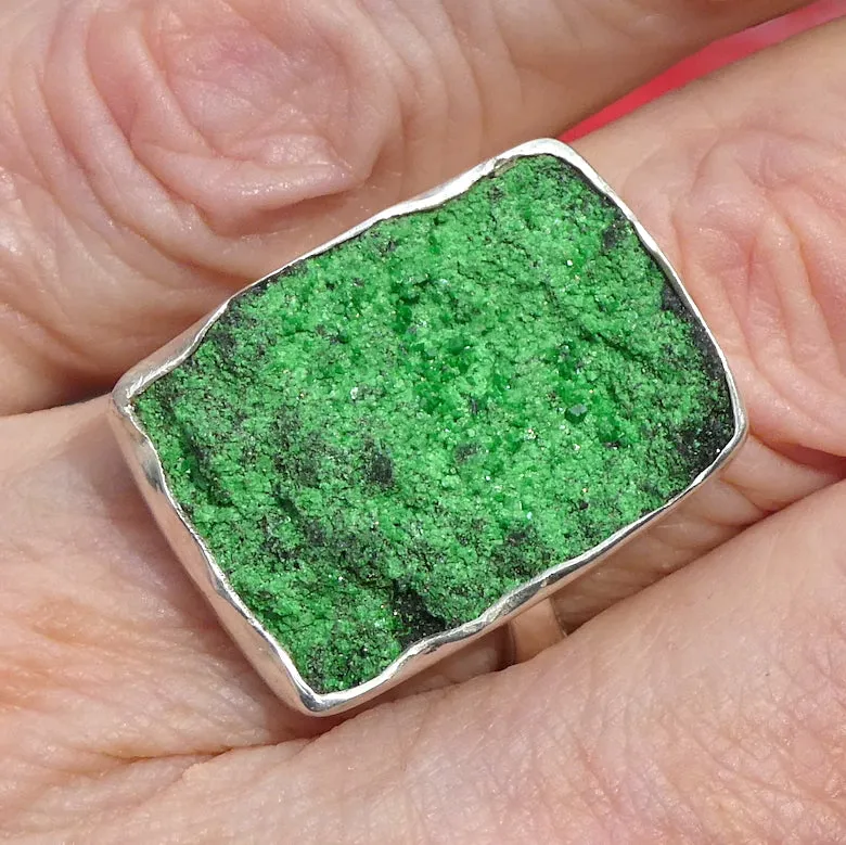 Uvarovite Garnet Ring, Vivid Green Druse, Size 7 -8.5, 925 Silver, s3