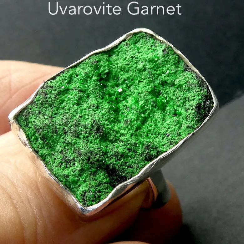 Uvarovite Garnet Ring, Vivid Green Druse, Size 7 -8.5, 925 Silver, s3