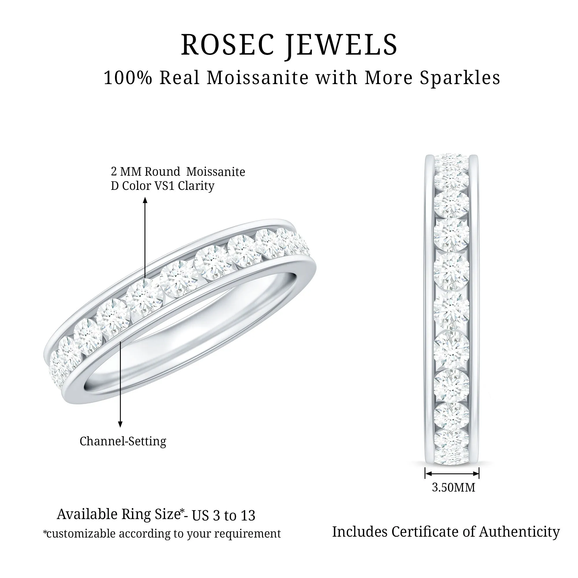 Versatile 1.25 CT Round Cut Moissanite Eternity Ring for women