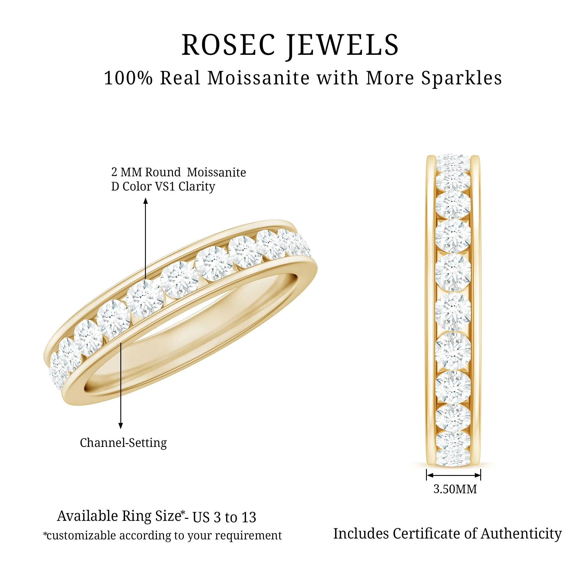 Versatile 1.25 CT Round Cut Moissanite Eternity Ring for women