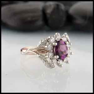 Vine and Leaf Purple Garnet Ring