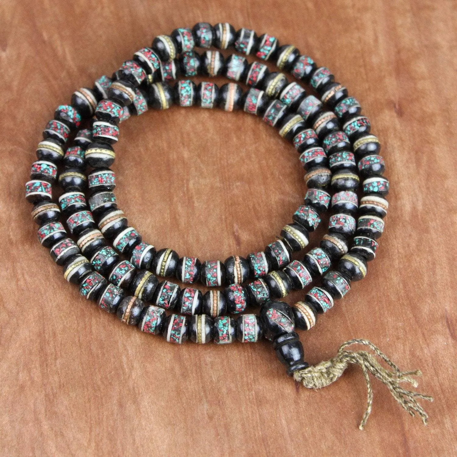 Vintage Black Bone Bead Prayer Mala