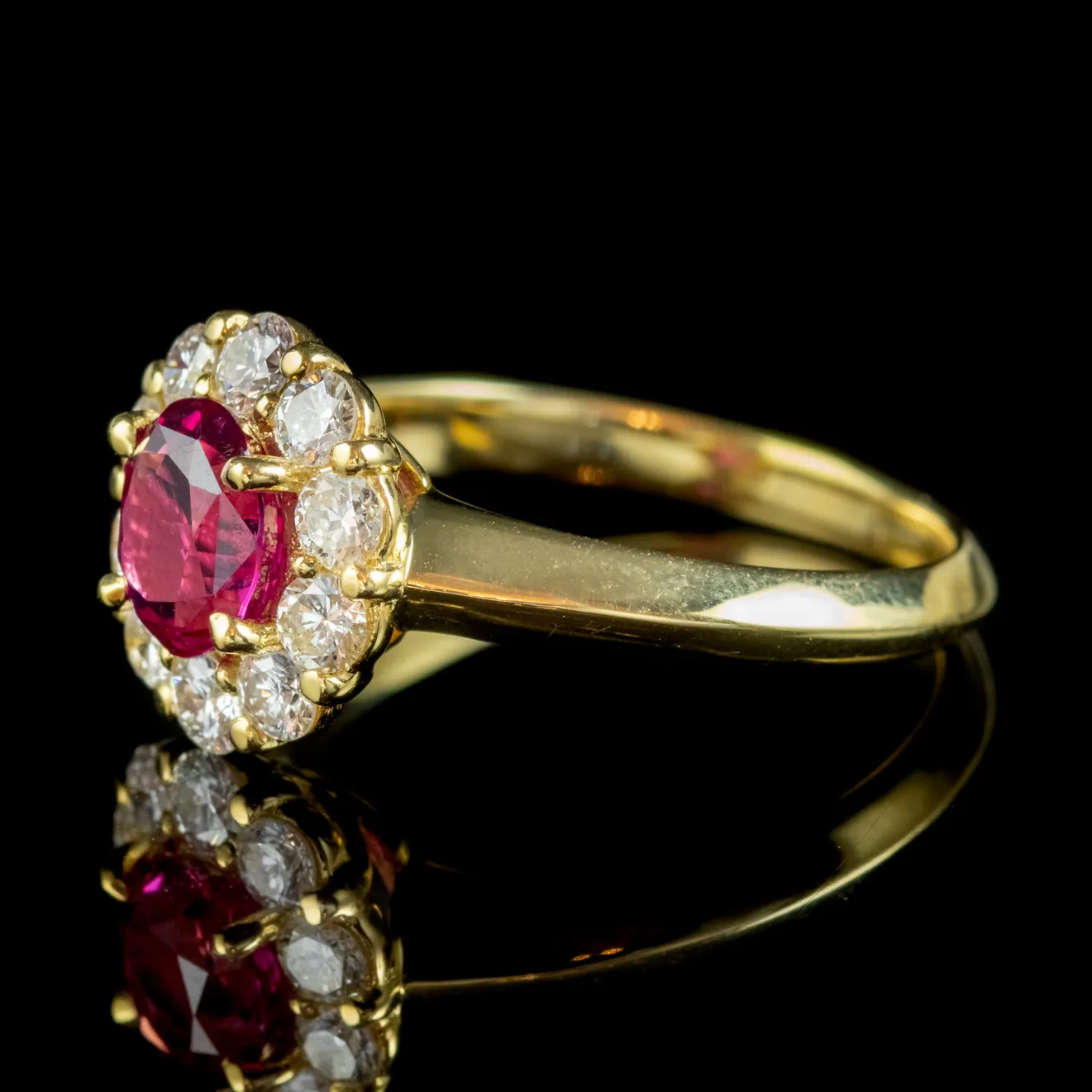 Vintage Burmese Ruby Diamond Cluster Ring 18ct Gold 1.10ct Natural Ruby With Cert