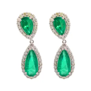 Vintage GIA 5.3 carat emerald diamond 18k white gold dangle earrings