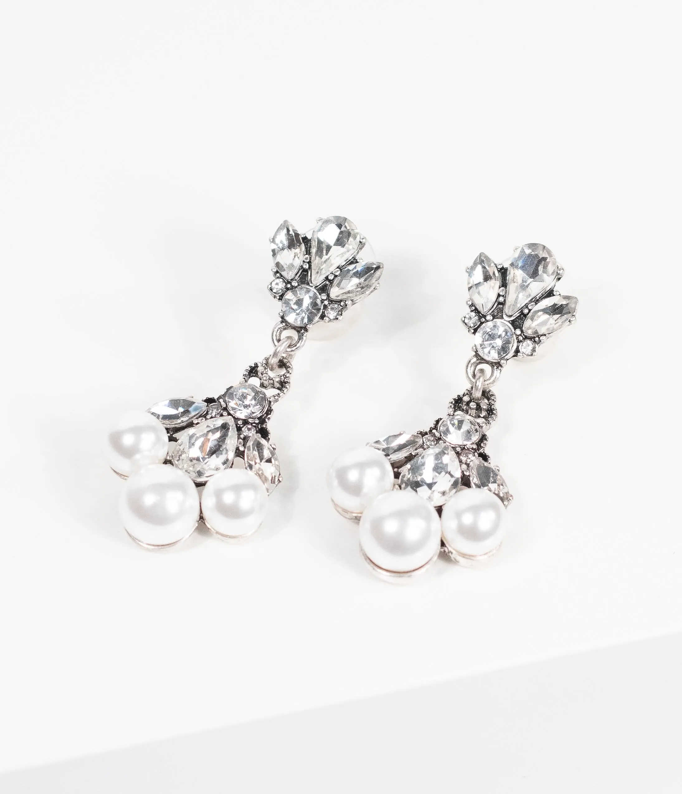 Vintage Style Silver Gemstone & Pearl Drop Earrings