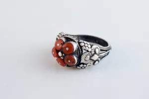 Vintage Yemeni Coral and Silver Ring