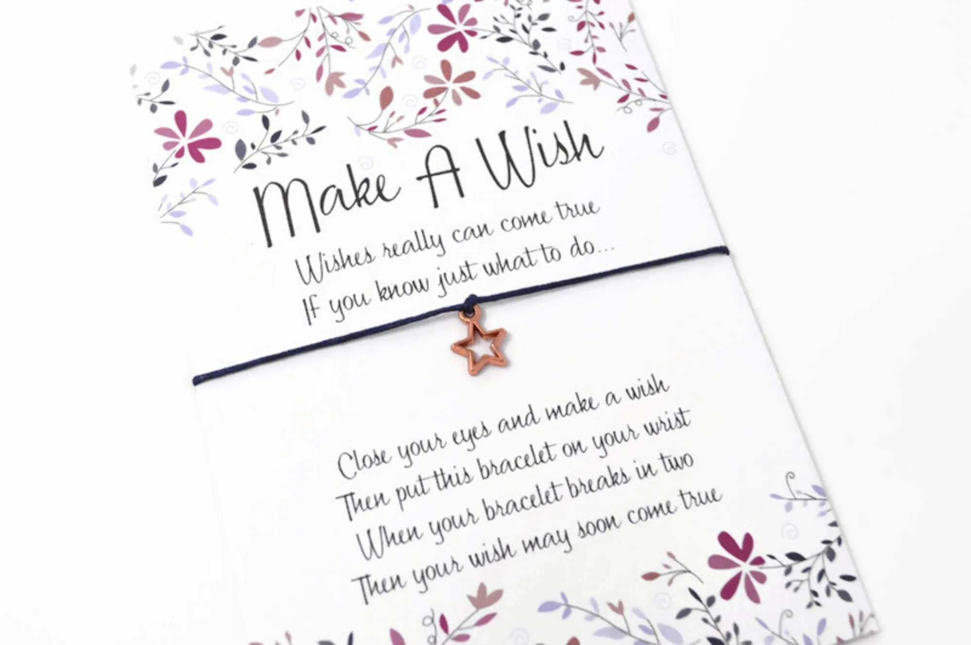 Wish Bracelet - Rose Gold Star Good Luck Charm Gift. Lucky String Bracelet. Choice of Colours Wish Knots