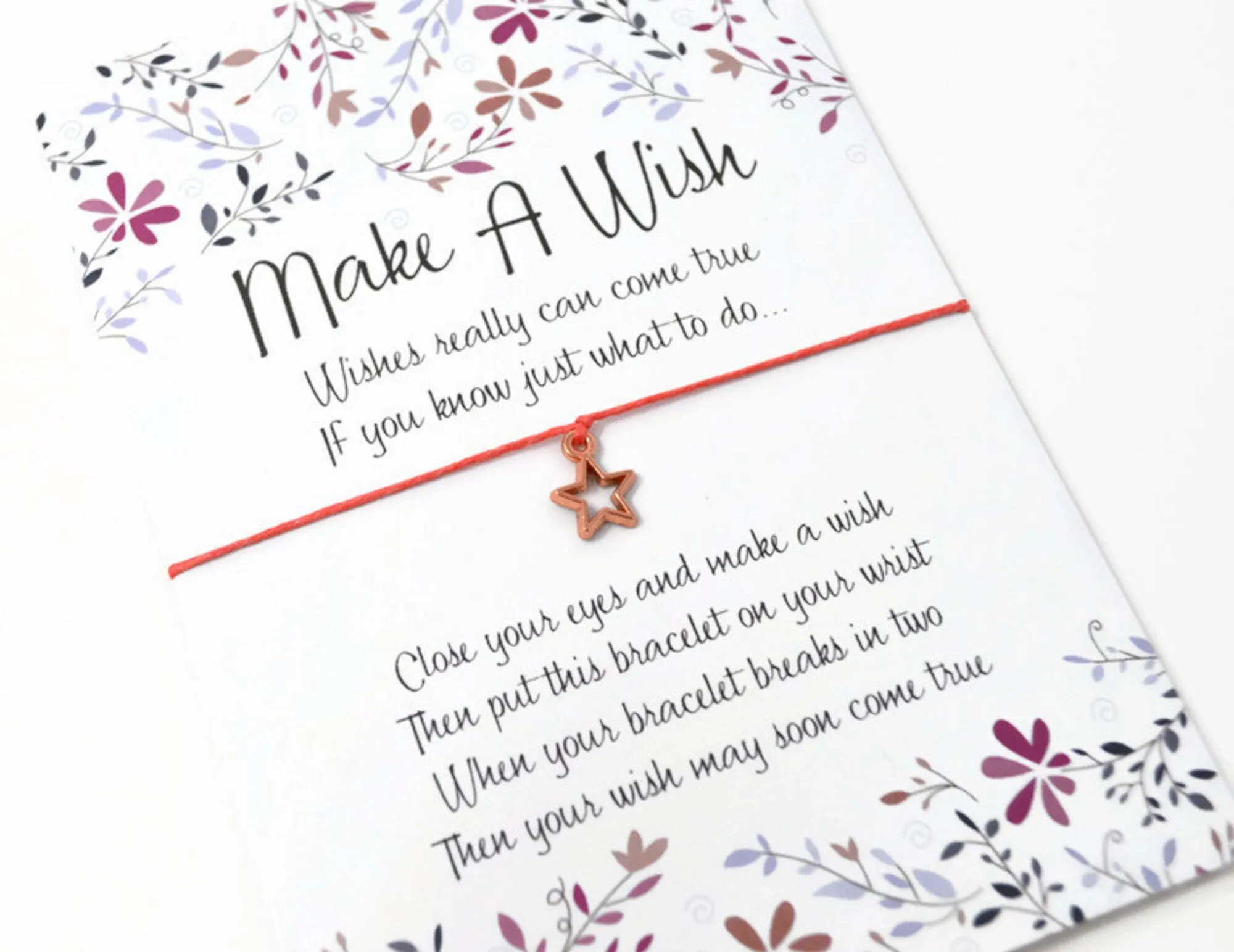 Wish Bracelet - Rose Gold Star Good Luck Charm Gift. Lucky String Bracelet. Choice of Colours Wish Knots