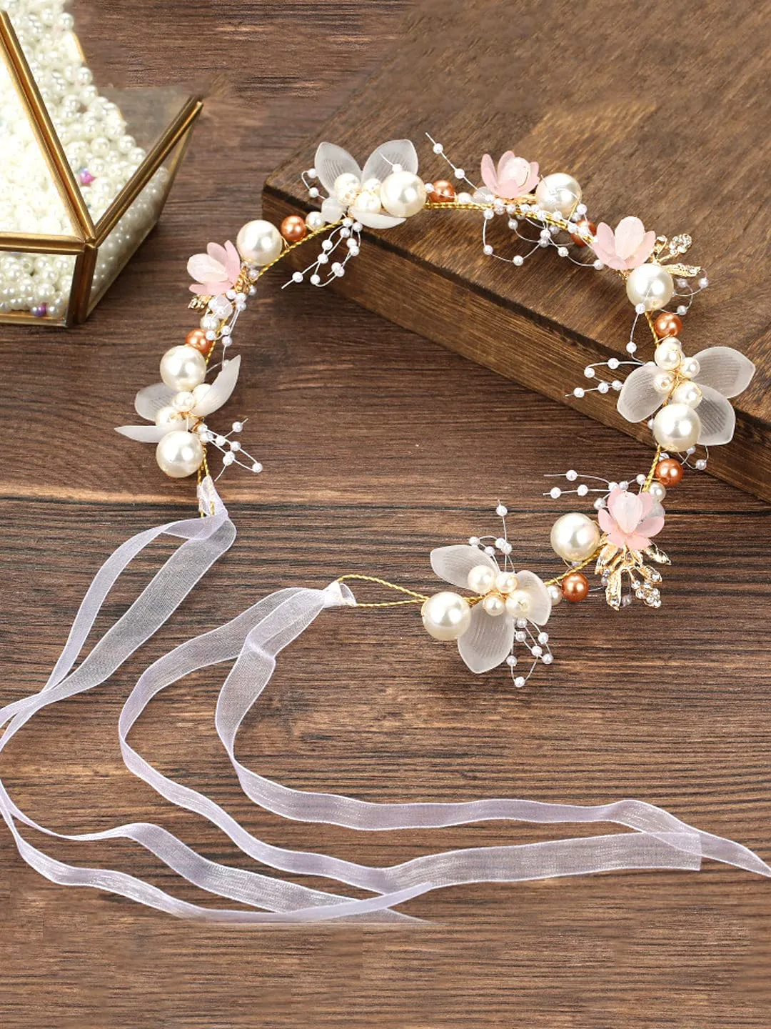 Yellow Chimes Bridal Hair Vine for Women and Girls Bridal Hair Accessories for Wedding Crown Headband Hair Accessories Wedding Jewellery for Women Floral Pearl Bridal Wedding Head Band Hair Vine