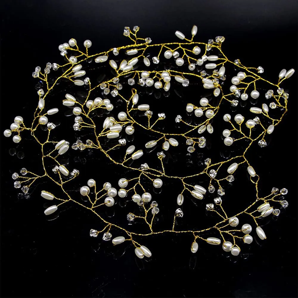 Yellow Chimes Bridal Hair Vine for Women and Girls Bridal Hair Accessories for Wedding Golden Headband Hair Accessories Wedding Jewellery for Women Pearl Bridal Wedding Head band Hair Vine for Girls